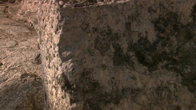 Tilt-up from cornerstone of ancient Jerusalem wall to Al Aqsa Mosque above
