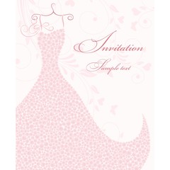 Invitation card, which depicts a wedding dress with roses