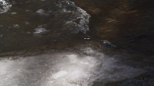 Close-up rapids on a partially frozen stream