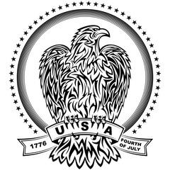 The eagle in tattoo-style with stars and stripes for design of the Independence Day of the United States on 4th July; Eps8