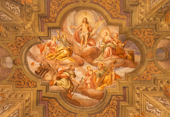 BRESCIA, ITALY - MAY 22, 2016:  The ceiling fresco Ascension of the Lord in church Chiesa di Santa Agata by Pompeo Ghitti (1683).