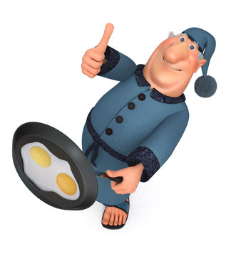 3d illustration the businessman with a frying pan