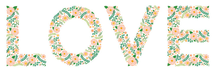 LOVE word peonies - flower font