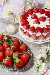 Strawberry cake on cake stand
