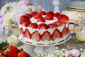 Strawberry cake on cake stand