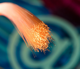 optical fibres dinamic flying from deep on technology background
