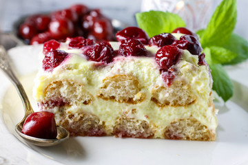 Cherry cake with lady finger biscuits