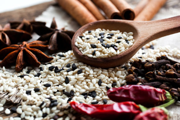  Various spices closeup 