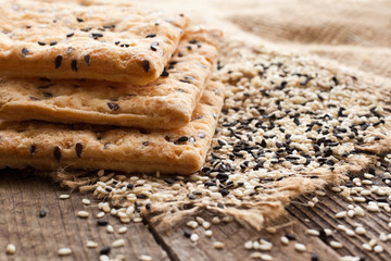 Cookies with sesame seeds closeup