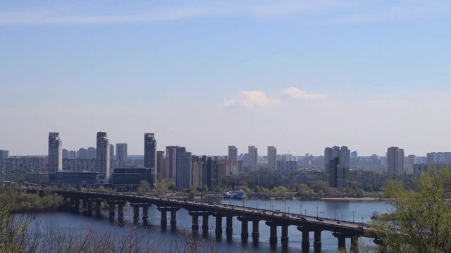 Paton Bridge Timelapse overlooking the Paton Bridge, Kiev on a sunny day, with 

traffic Timelapse in FullHD format