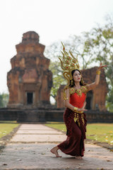 Portrait of Beautiful Thai lady  in  Ap sara series, Apsara (also spelled as Apsarasa) is a female spirit of the clouds and waters in Hindu and Buddhist mythology