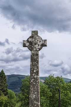 High Celtic Cross with Scottish view