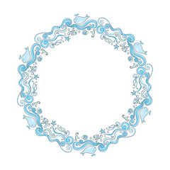 Round frame of seafood, vector illustration