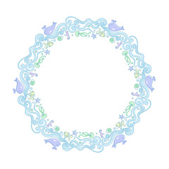 Round frame of seafood, vector illustration