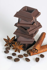 Chocolate with white  background - food
