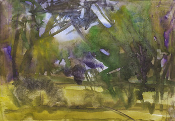 Landscape, abstract background. Watercolor painting