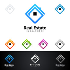 Fototapeta premium Real estate vector logo design, with line shape and simple home represented unique and modern real estate