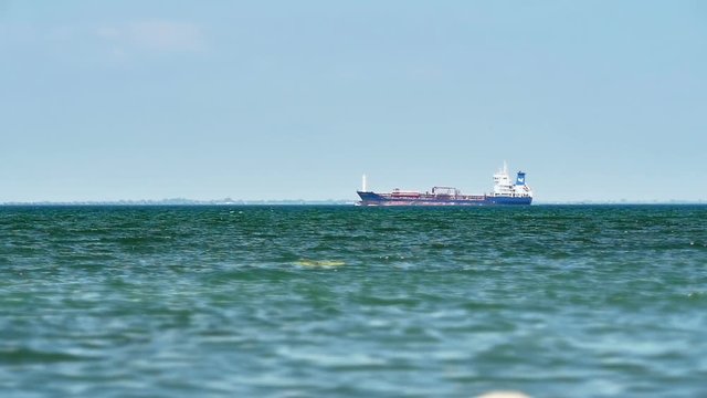 Tanker ship on route to open sea
