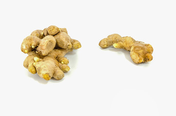 Fresh ginger root isolated on white background