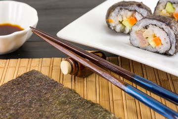 Wooden chopsticks ready for sushi