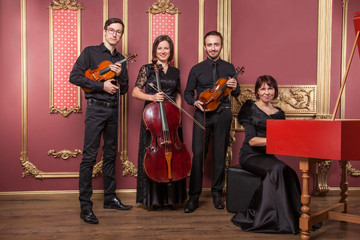 Classical music quartet posing after the concert.