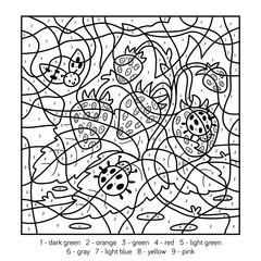 Obraz premium Color by number. Ladybugs and strawberries