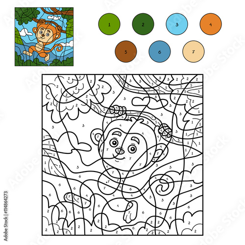 "Color by number for children with monkey" Stock image and royalty-free ...