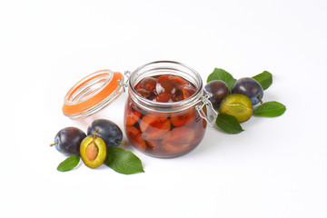 Plum compote in jar