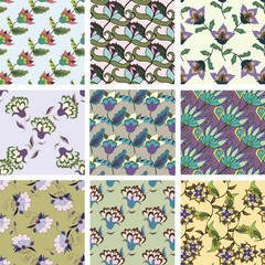 Set of floral hand drawn seamless patterns,vector patterns