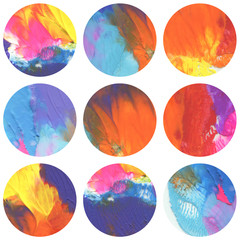 Abstract circle acrylic and watercolor painted background.