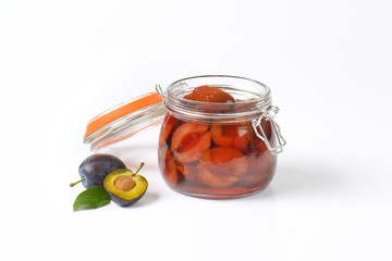 Plum compote in jar