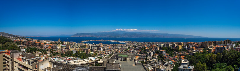 Panoramic view of the Messina.. Reggio di Calabria is seen on th