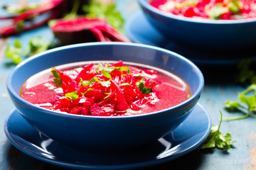 Borsh. Russian and Ucrainian traditional vegetarian red soup