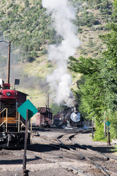 Steam engine at the train yard in Durango