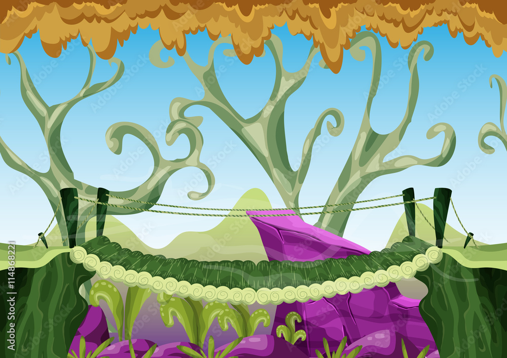 Poster cartoon vector landscape with separated layers for game and animation, game design asset