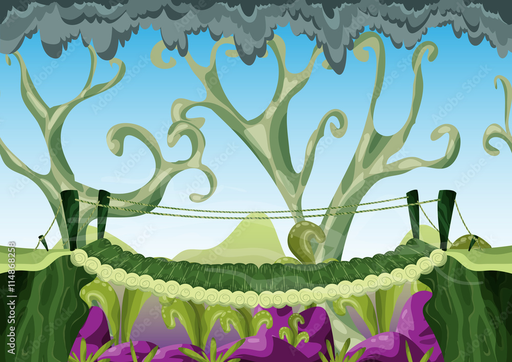 Poster cartoon vector landscape with separated layers for game and animation, game design asset