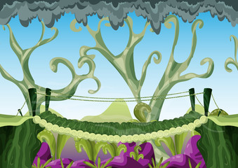 Obraz premium Cartoon vector landscape with separated layers for game and animation, game design asset