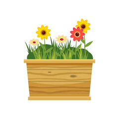 Flower bed icon in cartoon style isolated on white background. Plants symbol