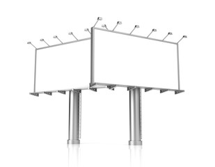 Blank billboards for advertisement on white background. 3d illustration