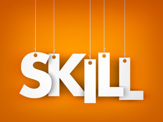 Skill - word hanging on the ropes. 3d illustration