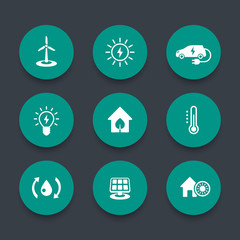 Green ecologic house round icons set, vector illustration