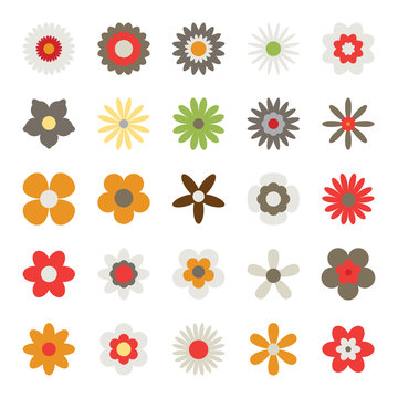 Flowers isolated on white background. Set of colorful floral icons. Flowers in flat design style. Simple flower symbols in trendy colors. Vector illustration in EPS8 format.