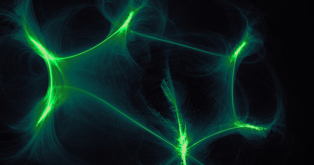 Abstract Lines Curves Particles In Green Against Dark Background