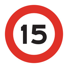 Speed limit road sign. Speed limit 15 icon. Isolated illustration of circle speed limit traffic sign with red border.