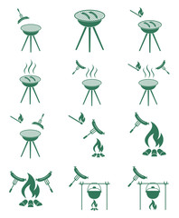 Barbecue sausage icons set. Vector illustration.