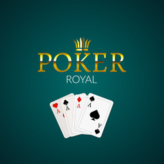 Poker casino poster logo template design. Royal golden poker room design template