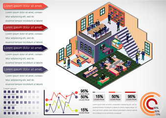 illustration of info graphic interior room concept in isometric graphic