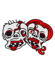 heads faces 2 undead zombies love couple couple love running disgusting woman man girl boy team cool horror monster halloween comic cartoon