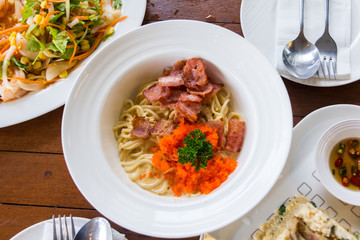 carbonara with ham pasta internal food