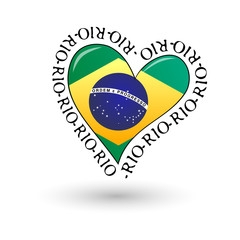 Brazil 2016 summer games symbol with Brazilian flag in heart of love. Vector design illustration clip art.